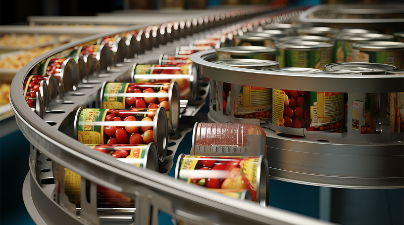 Cans in a food production conveyor belt to support clean label article