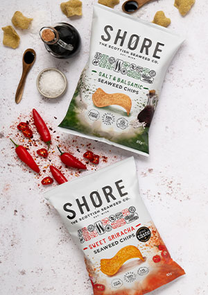 Shore salt & balsamic chips and Shore sweet siracha chips