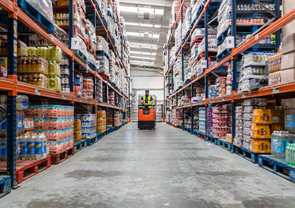 Forklift in warehouse