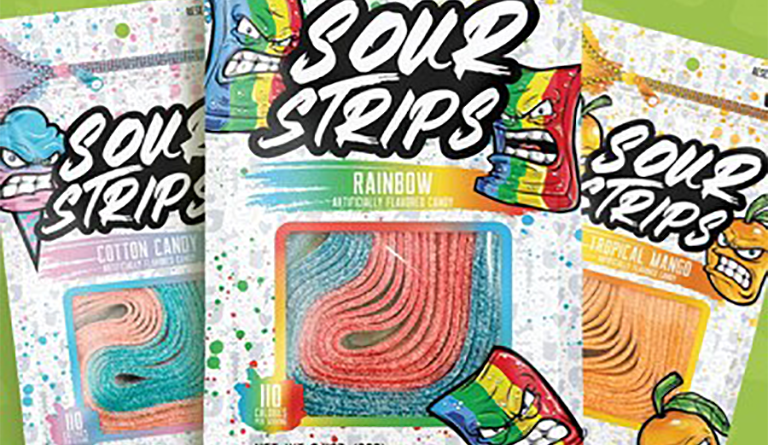 Sour Strips packets showing different flavours