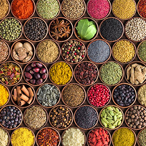 Assortment of aromatic spices, seeds and dry herbs for cooking food