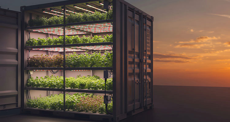 shipping container repurposed as a vertical farm