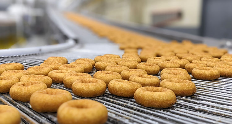 large-scale production line for donuts