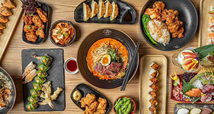 a variety of dishes characteristic of Japanese cuisine