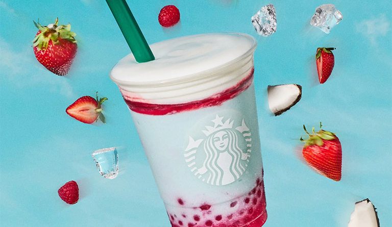 Starbucks’ Firework Frap is Here for July 4th! Product image of the new red, white and blue Starbucks Firework Frappuccino for July 4th