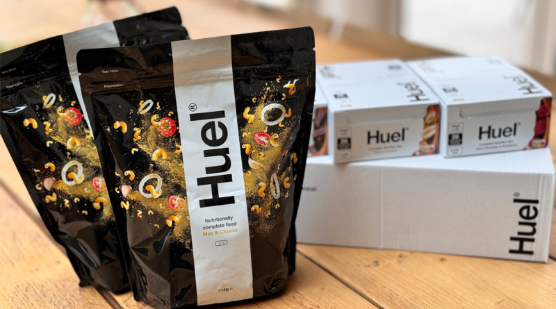 A display of Huel nutritionally complete food products