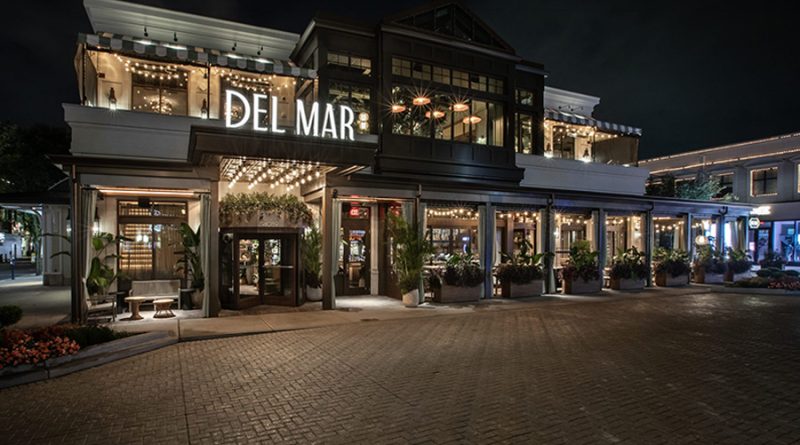 Interior of Del Mar restaurant in West Palm Beach showcasing large-format Mediterranean dining design