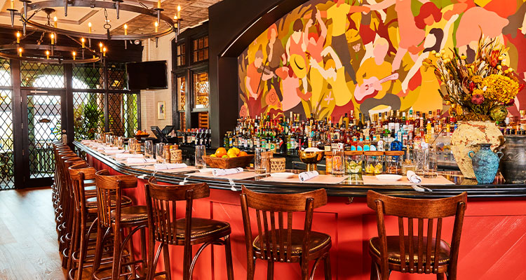 the vibrant interior of Rosalie, an Italian restaurant located in the historic Wayne Hotel in Wayne, Pennsylvania