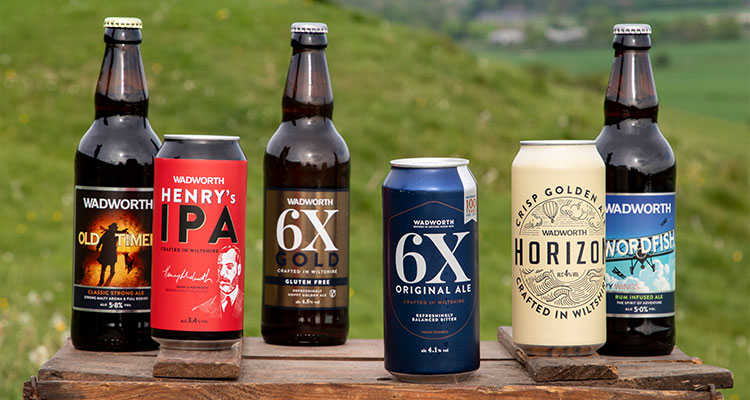 a selection of Wadworth beers, featuring a mix of bottles and cans