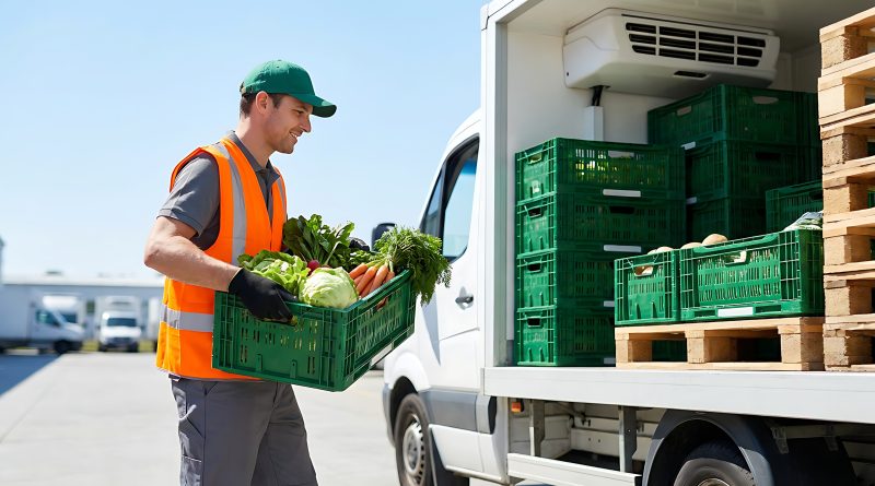 Person delivering fresh groceries for last mile distribution