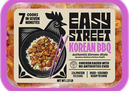 a package of Easy Street Authentic Korean-Style Boneless Skinless Korean BBQ Chicken Thighs