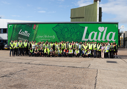 Staff at Harwich head office in front of Laila truck branding