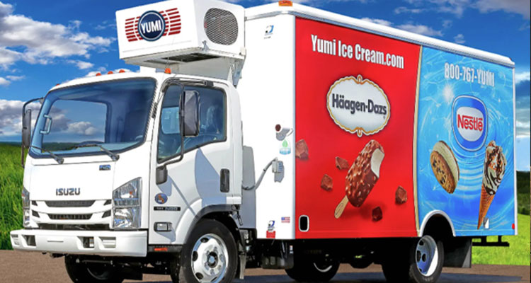 a commercial refrigerated delivery vehicle belonging to Yumi Ice Cream Co