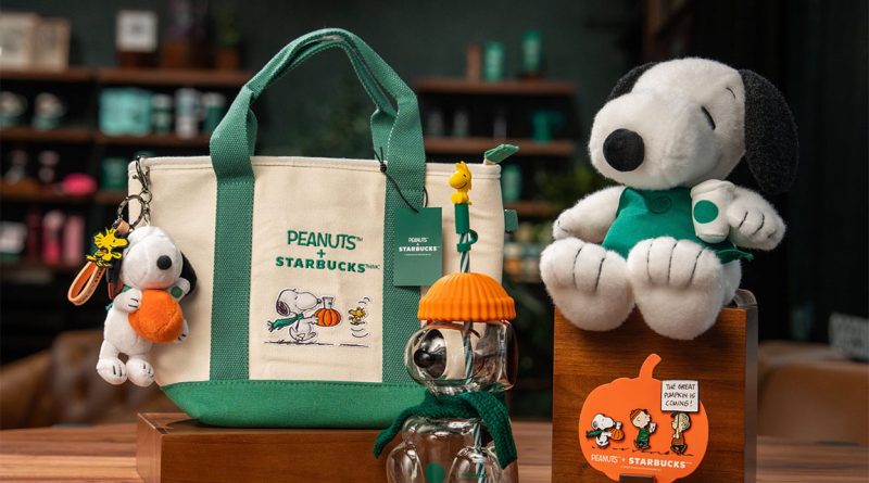 Starbucks Peanuts fall collection featuring Snoopy drinkware, accessories and Great Pumpkin merchandise.