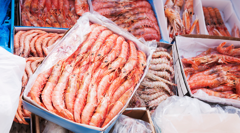 Frozen shrimp in a box